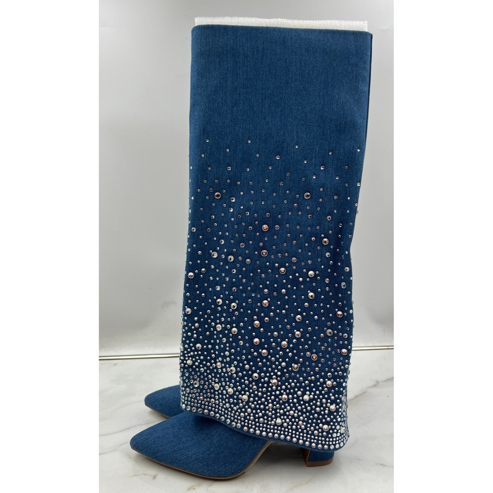 J.P. Original Zenon 19 Boots Women's Size 9 Blue Denim Rhinestone Fold Over Tall